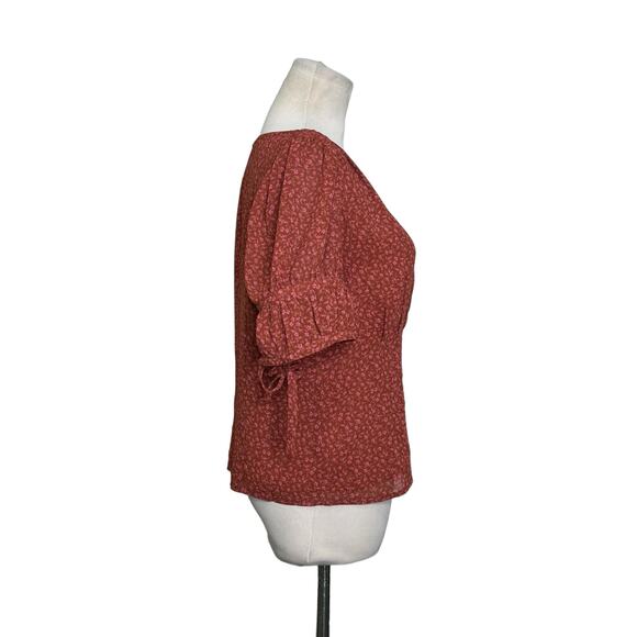 Madewell brown pink floral short sleeves blouse size 6 - Picture 6 of 7